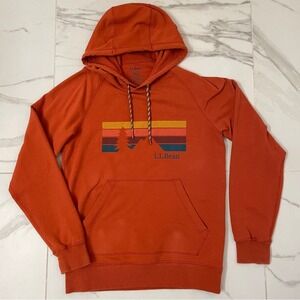Men’s LL Bean Fitted Orange Hoodie Size Small